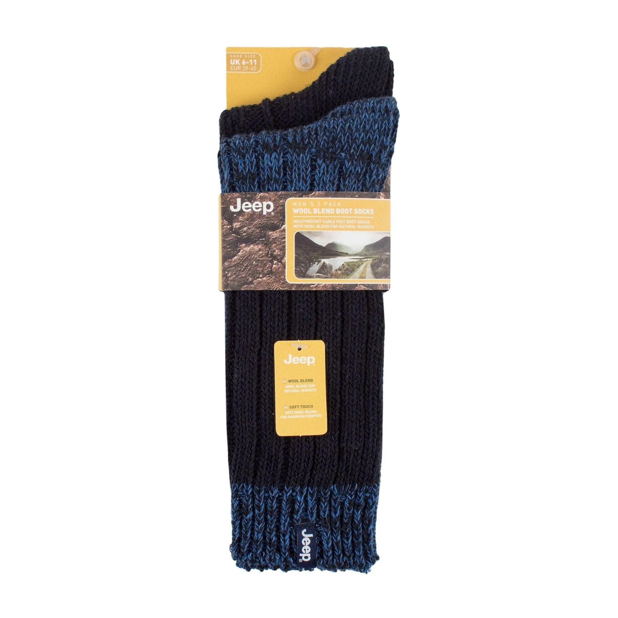 2 Pack Men's Heavyweight Wool Boot Socks | Ribbed Cable Knit Outdoor Socks