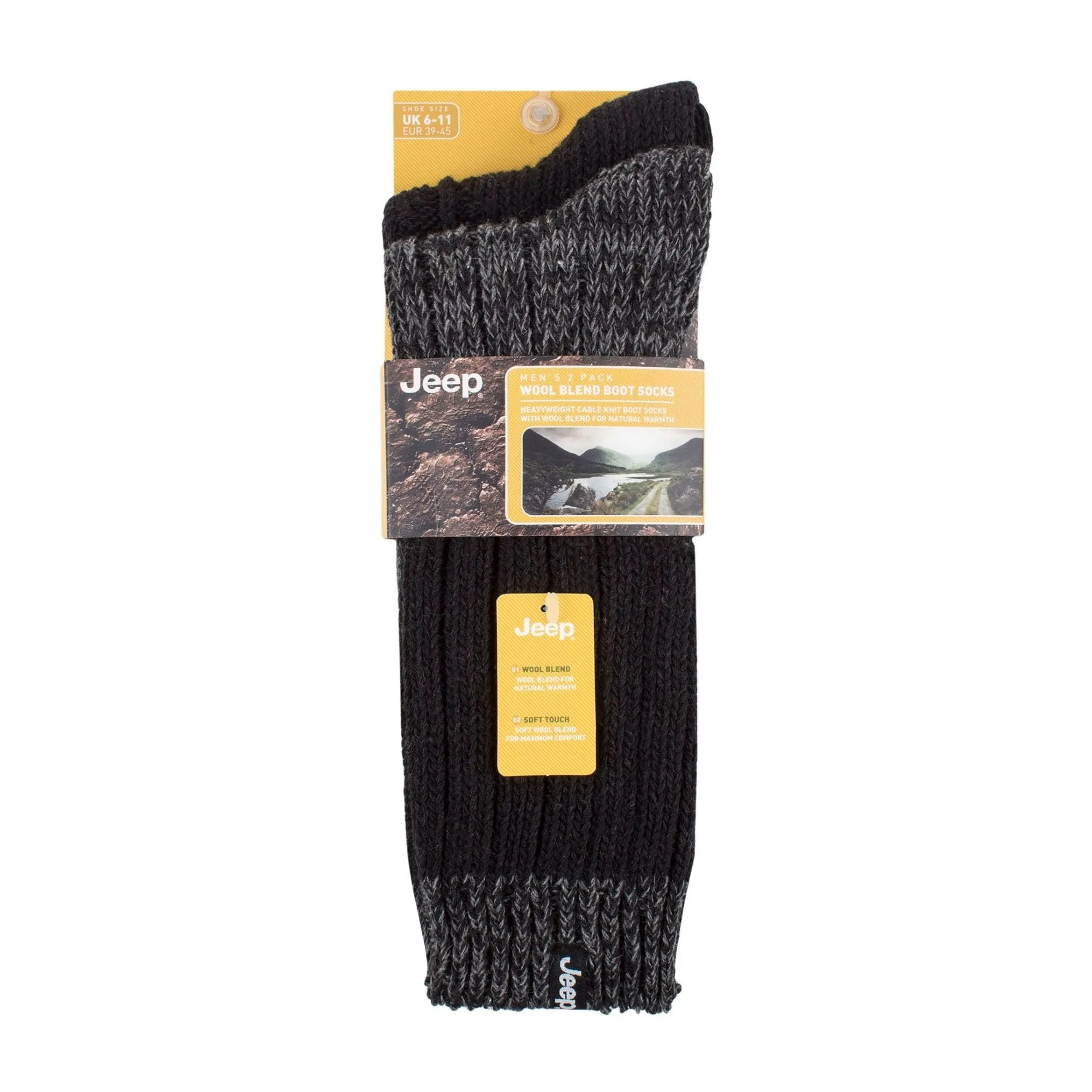 2 Pack Men's Heavyweight Wool Boot Socks | Ribbed Cable Knit Outdoor Socks