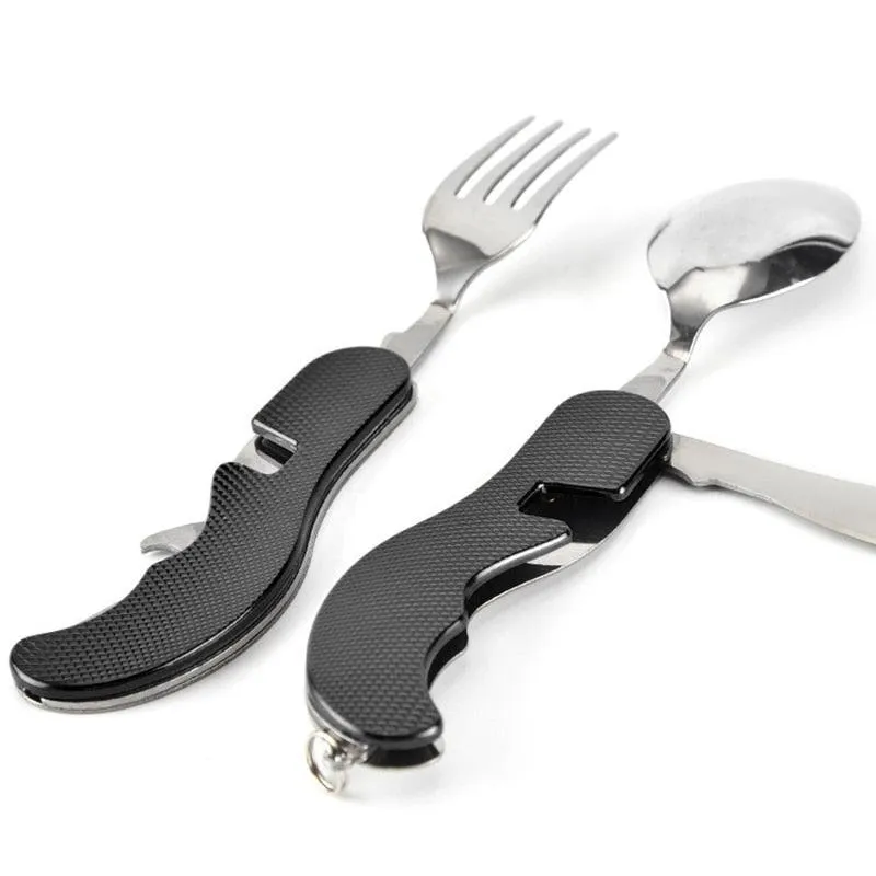 4-in-1 Camping Multitool Foldable Spoon Fork Knife Bottle Opener
