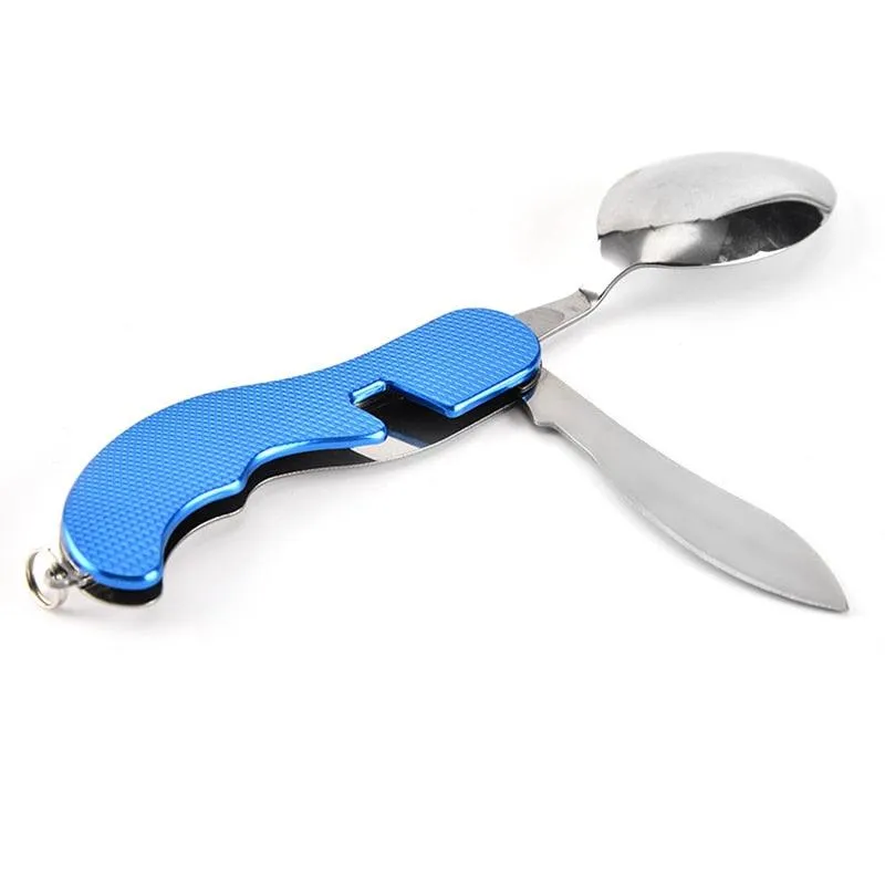 4-in-1 Camping Multitool Foldable Spoon Fork Knife Bottle Opener