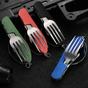 4-in-1 Camping Multitool Foldable Spoon Fork Knife Bottle Opener