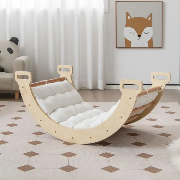 5-in-1 Montessori Eco Wood Pikler Climbing Frame | Rocker w/ Cushion | Den | Shop Front | 12m  | Natural