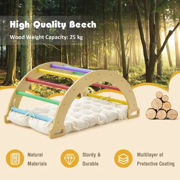 5-in-1 Montessori Eco Wood Pikler Climbing Frame | Rocker w/ Cushion | Den | Shop Front | 12m  | Natural