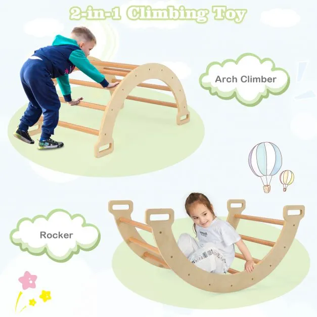 5-in-1 Montessori Eco Wood Pikler Climbing Frame | Rocker w/ Cushion | Den | Shop Front | 12m  | Natural