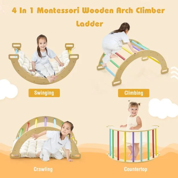 5-in-1 Montessori Eco Wood Pikler Climbing Frame | Rocker w/ Cushion | Den | Shop Front | 12m  | Natural