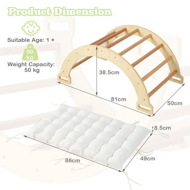 5-in-1 Montessori Eco Wood Pikler Climbing Frame | Rocker w/ Cushion | Den | Shop Front | 12m  | Natural