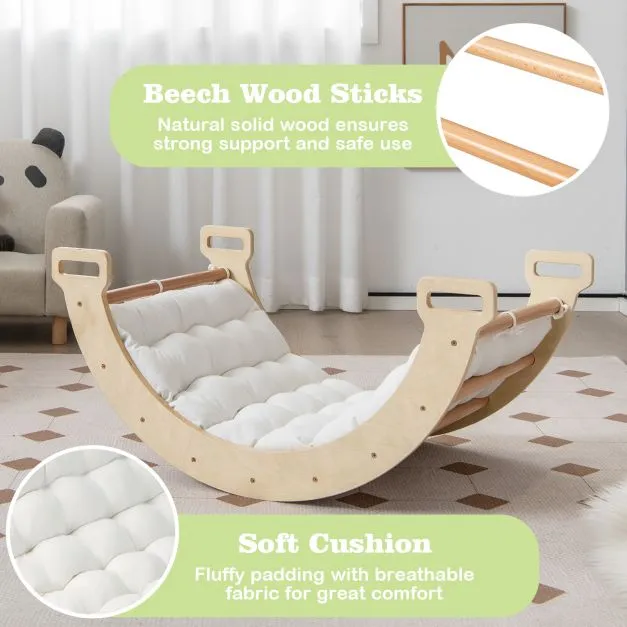 5-in-1 Montessori Eco Wood Pikler Climbing Frame | Rocker w/ Cushion | Den | Shop Front | 12m  | Natural