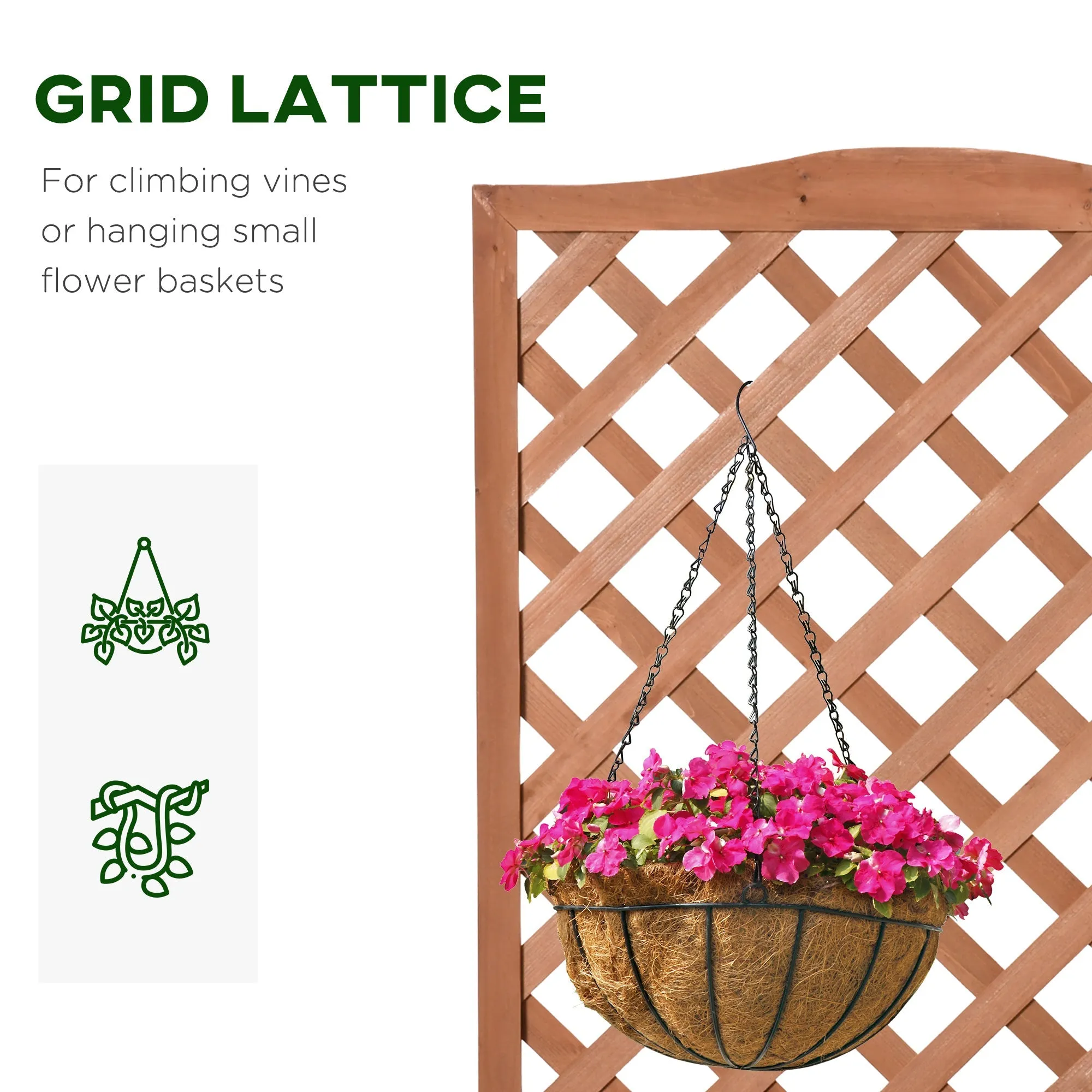 53L Garden Wooden Planter Box with Trellis Free Standing Flower Raised Bed with Lattice for Climbing Plants