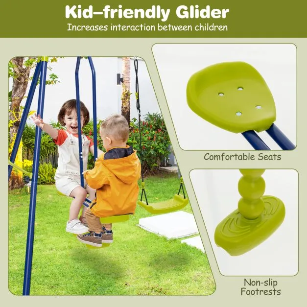 6-in-1 Heavy Duty Anti-Rust Pikler Swing Set | Climbing Ladder | Seesaw | Basketball Hoop | Green | 3-12 Years