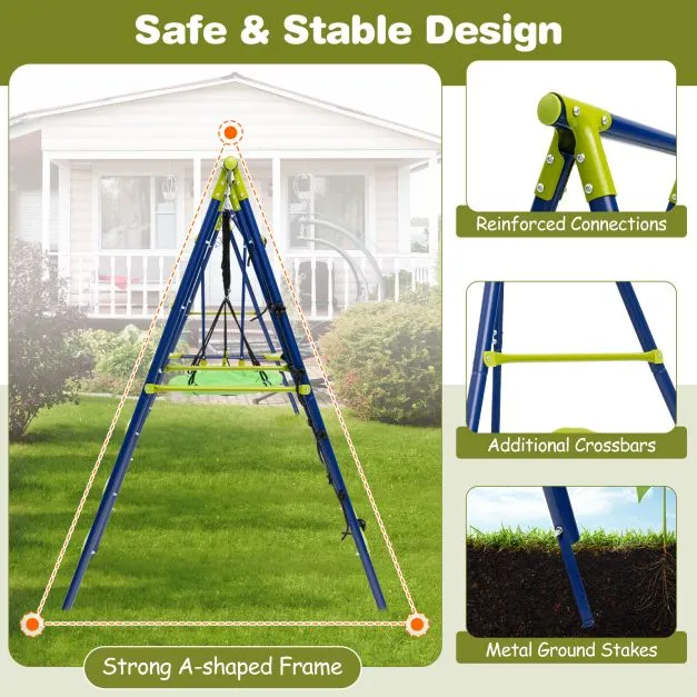 6-in-1 Heavy Duty Anti-Rust Pikler Swing Set | Climbing Ladder | Seesaw | Basketball Hoop | Green | 3-12 Years