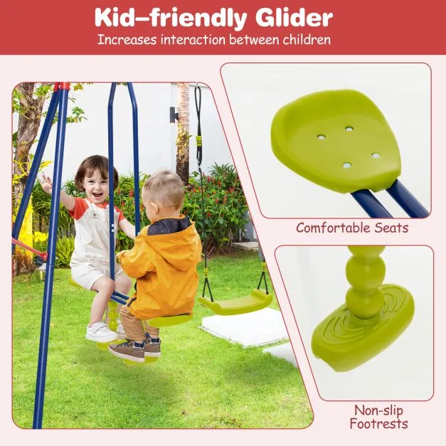 6-in-1 Heavy Duty Anti-Rust Pikler Swing Set | Climbing Ladder | Seesaw | Basketball Hoop | Green | 3-12 Years