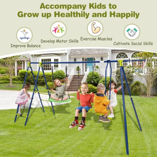 6-in-1 Heavy Duty Anti-Rust Pikler Swing Set | Climbing Ladder | Seesaw | Basketball Hoop | Green | 3-12 Years