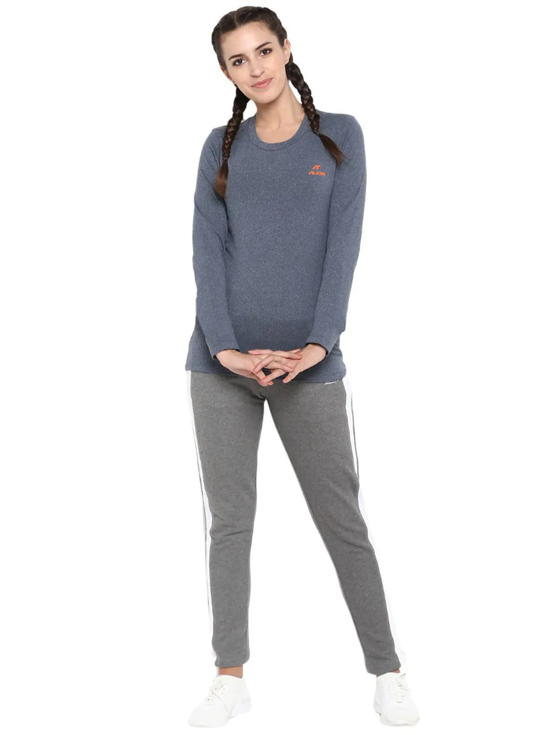 Alcis Women Grey Melange Solid Round Neck T-shirt
