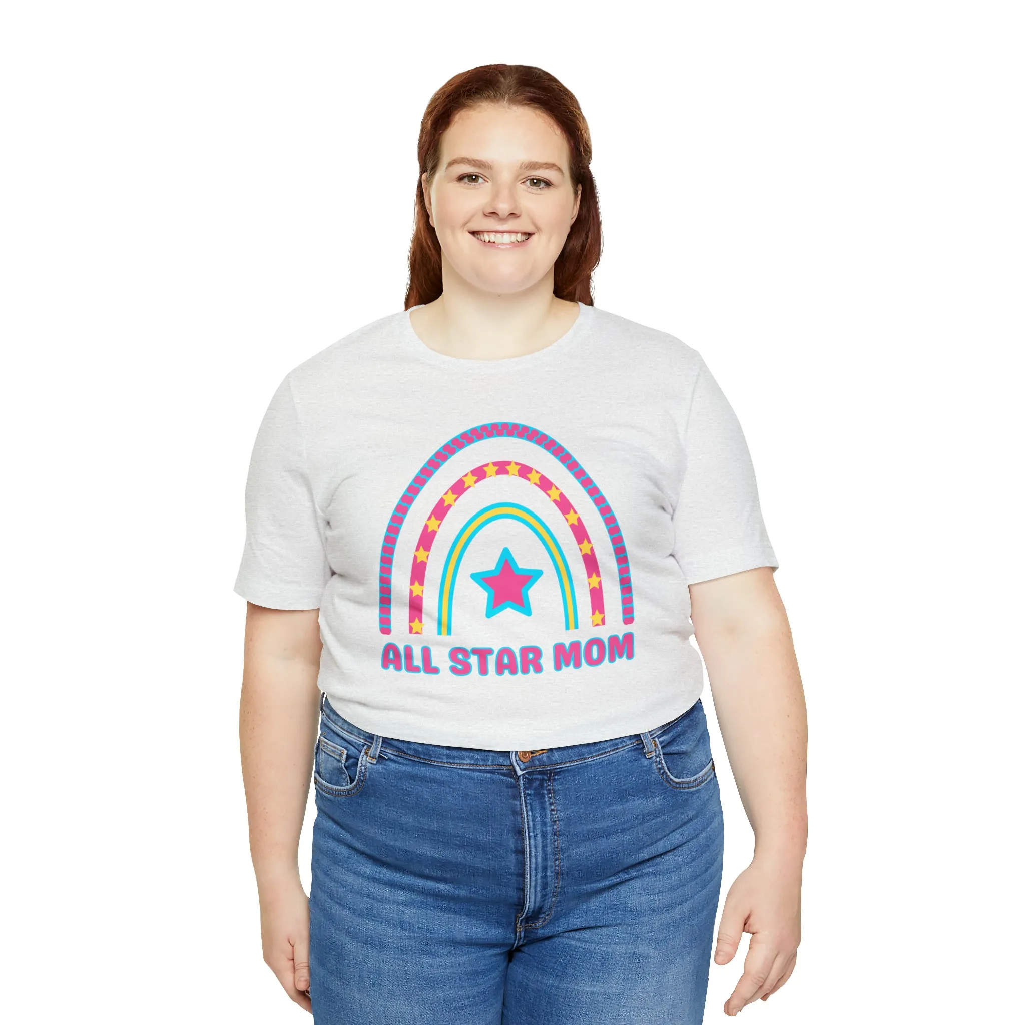 All Star Mom Pink Heart T-Shirt | Rainbow Mom Tee |  Bella Canvas 3001 Unisex |  Mother Short Sleeve Tshirt