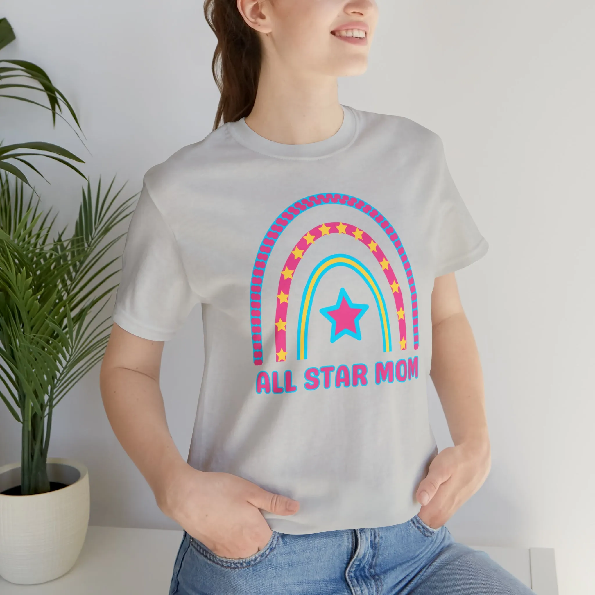 All Star Mom Pink Heart T-Shirt | Rainbow Mom Tee |  Bella Canvas 3001 Unisex |  Mother Short Sleeve Tshirt