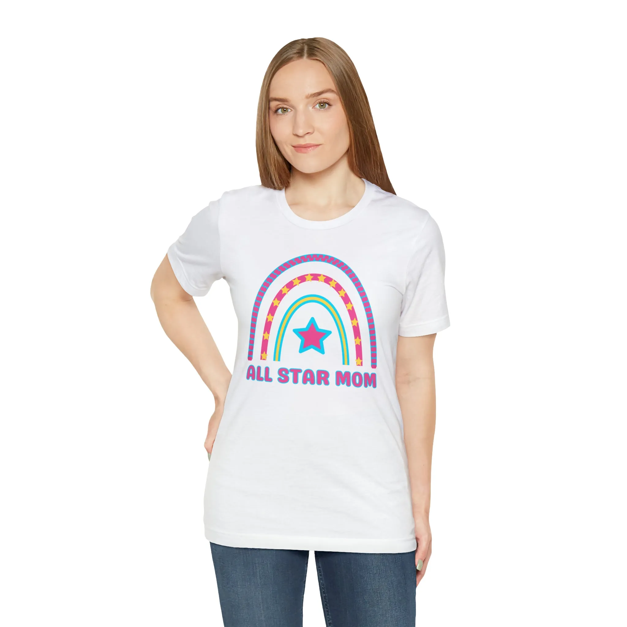 All Star Mom Pink Heart T-Shirt | Rainbow Mom Tee |  Bella Canvas 3001 Unisex |  Mother Short Sleeve Tshirt