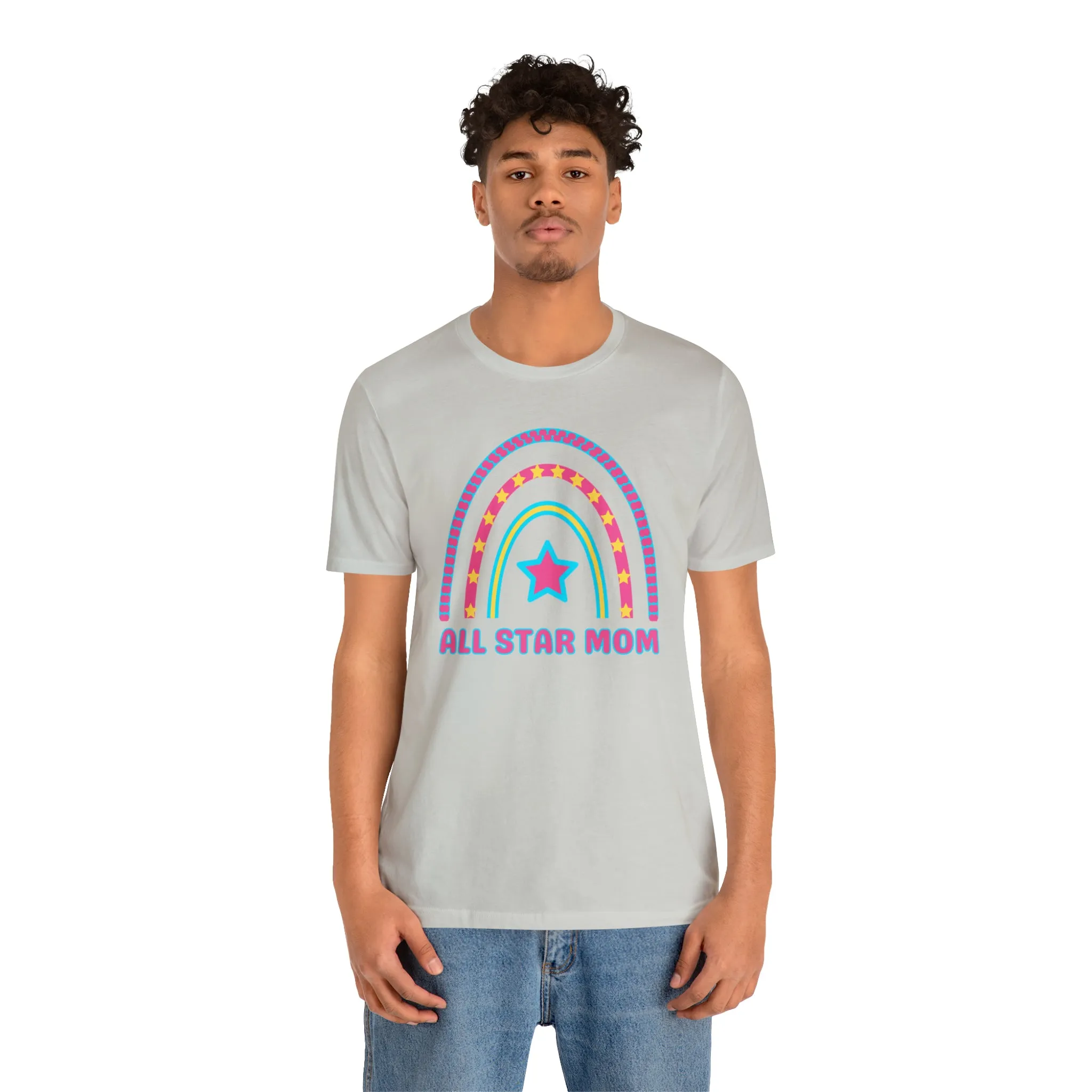 All Star Mom Pink Heart T-Shirt | Rainbow Mom Tee |  Bella Canvas 3001 Unisex |  Mother Short Sleeve Tshirt