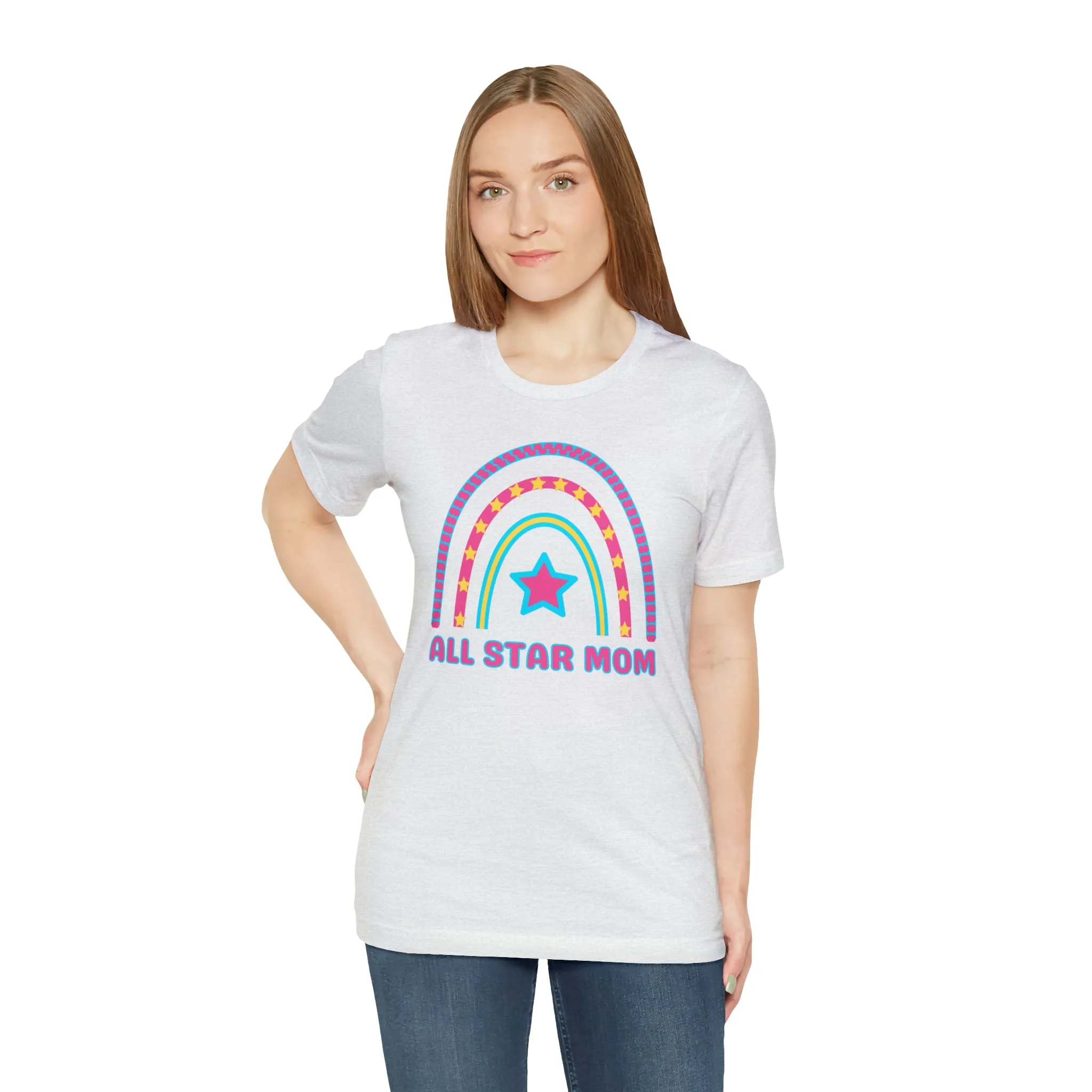 All Star Mom Pink Heart T-Shirt | Rainbow Mom Tee |  Bella Canvas 3001 Unisex |  Mother Short Sleeve Tshirt