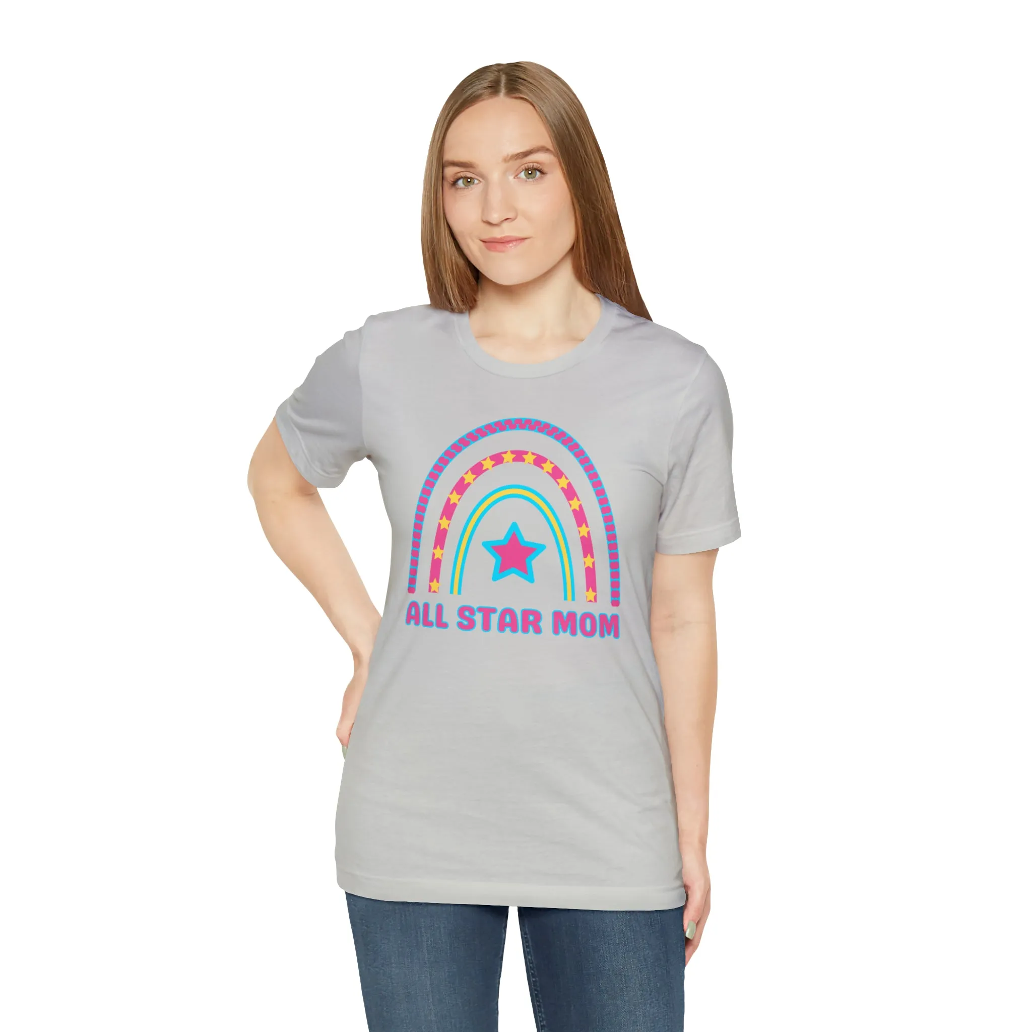 All Star Mom Pink Heart T-Shirt | Rainbow Mom Tee |  Bella Canvas 3001 Unisex |  Mother Short Sleeve Tshirt