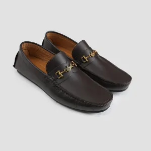BROWN LEATHER BUCKLE MOCCASIN