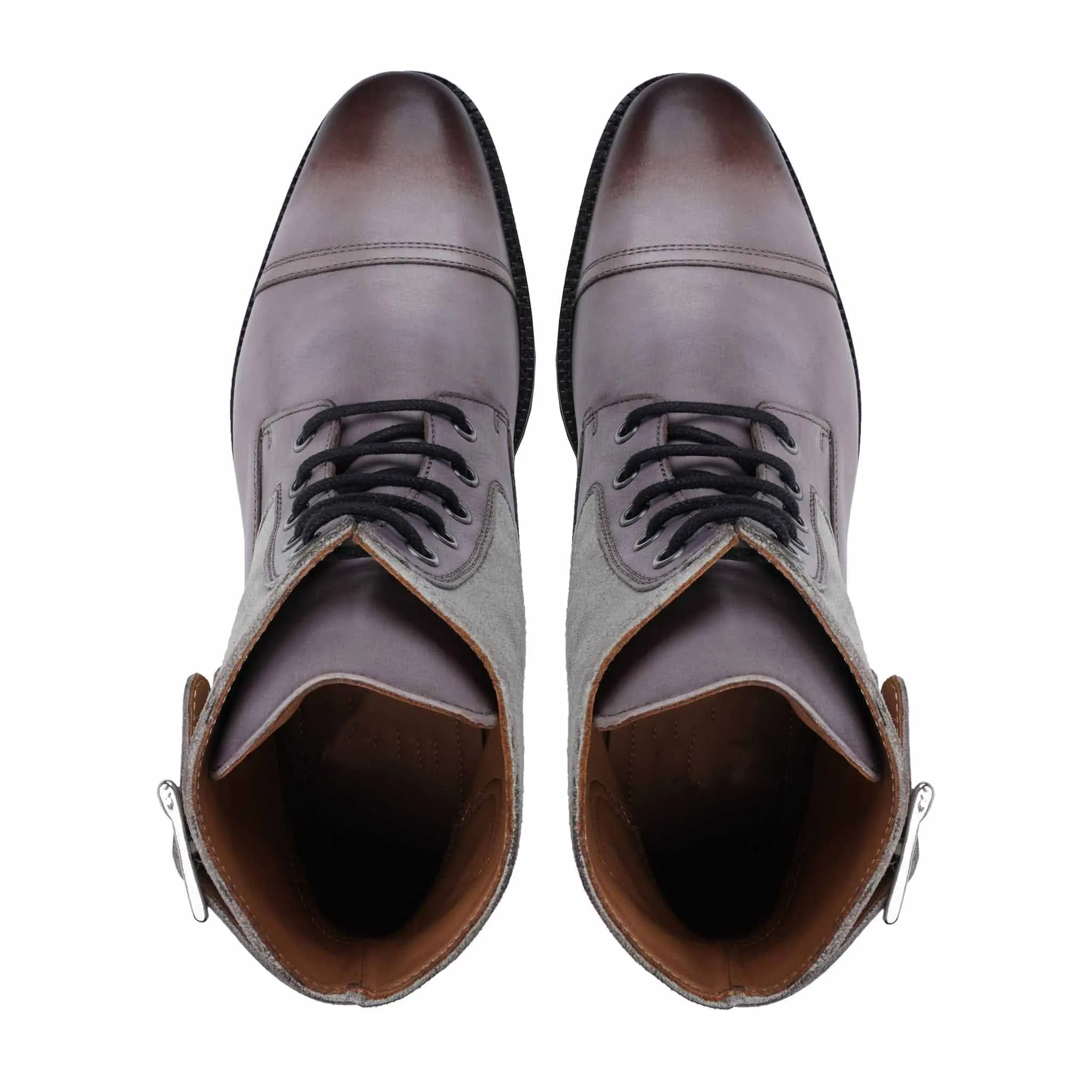 Calf Leather Boots with Adjustable Side Buckle and Double Cross Strap Detailing