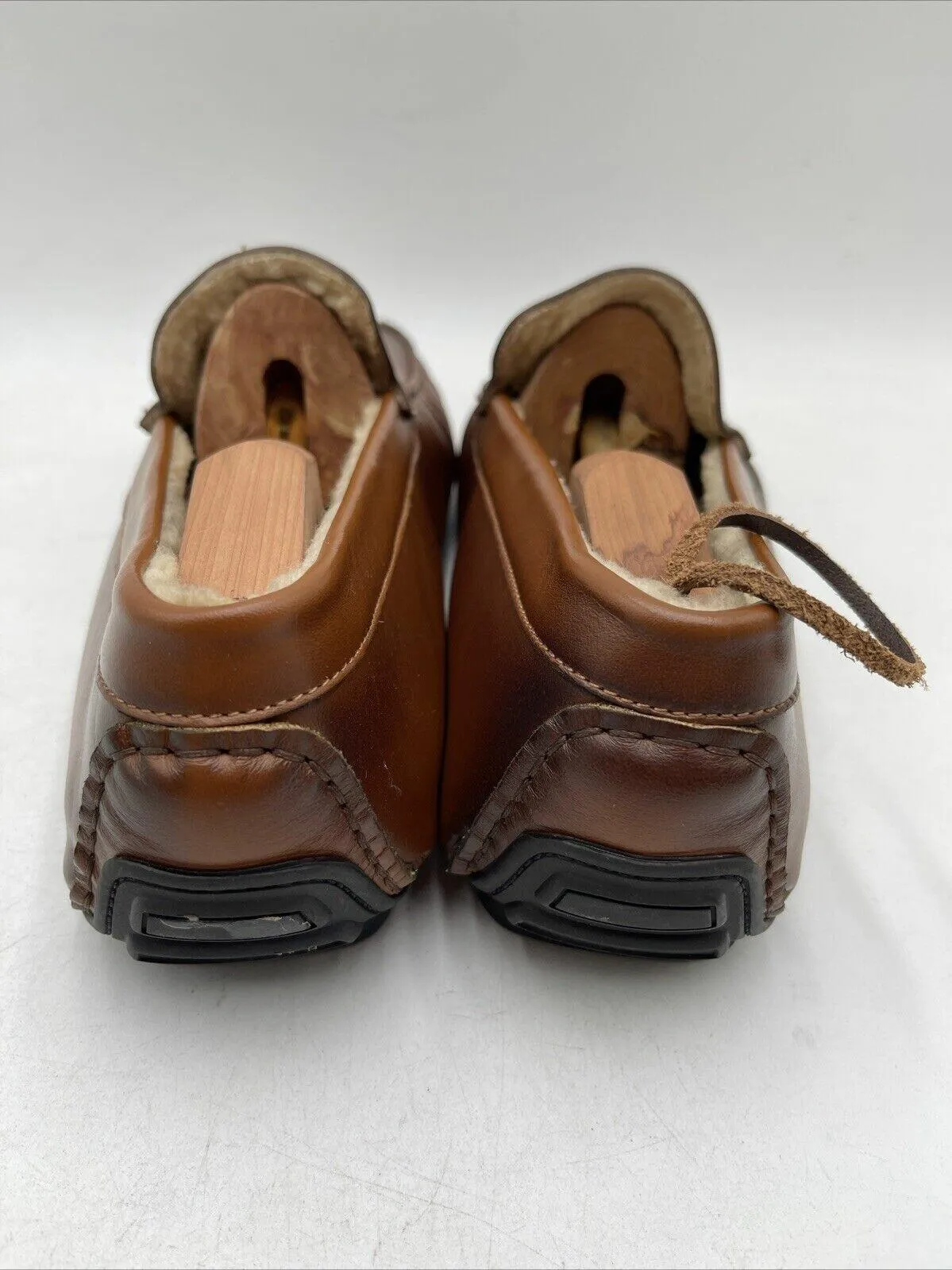 cavalli CLASS Leather Shearling Lined Driving Loafers Brown Size 45 - Very Good