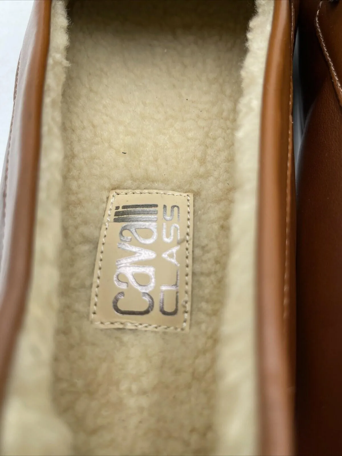 cavalli CLASS Leather Shearling Lined Driving Loafers Brown Size 45 - Very Good