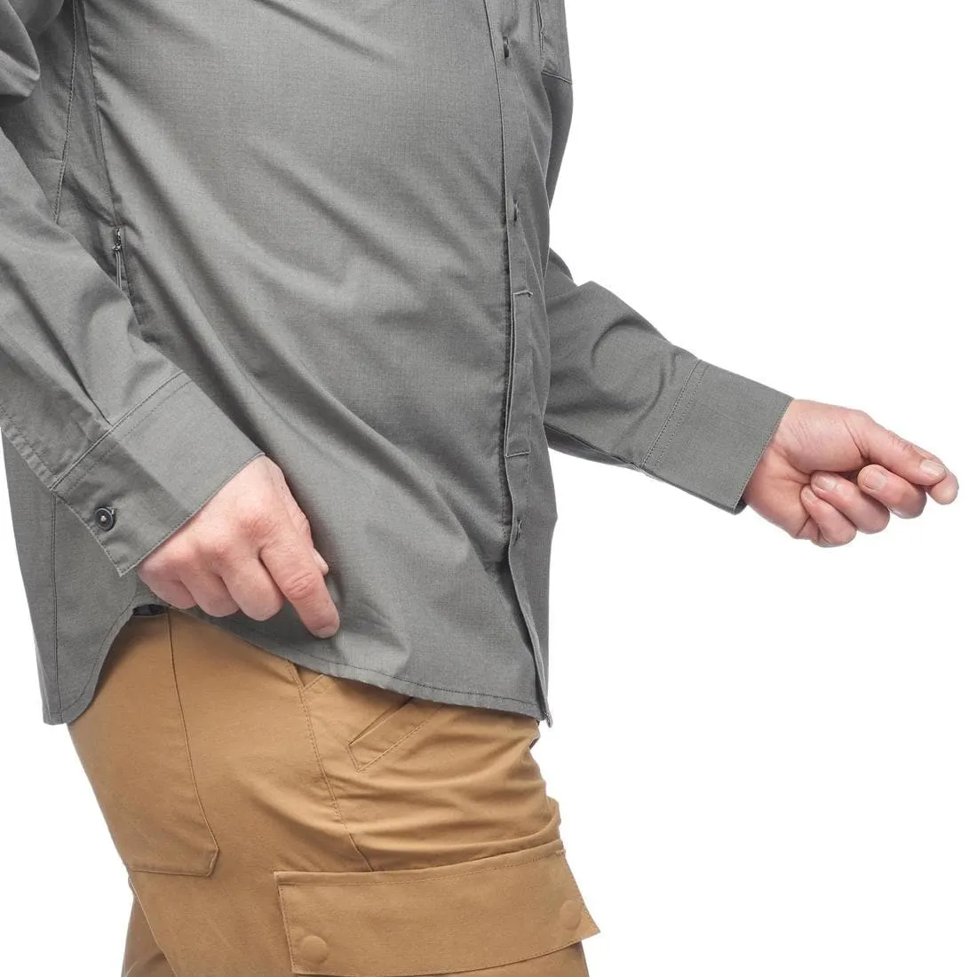 Chemise de trek voyage - TRAVEL 500 MODUL manches longues kaki homme
