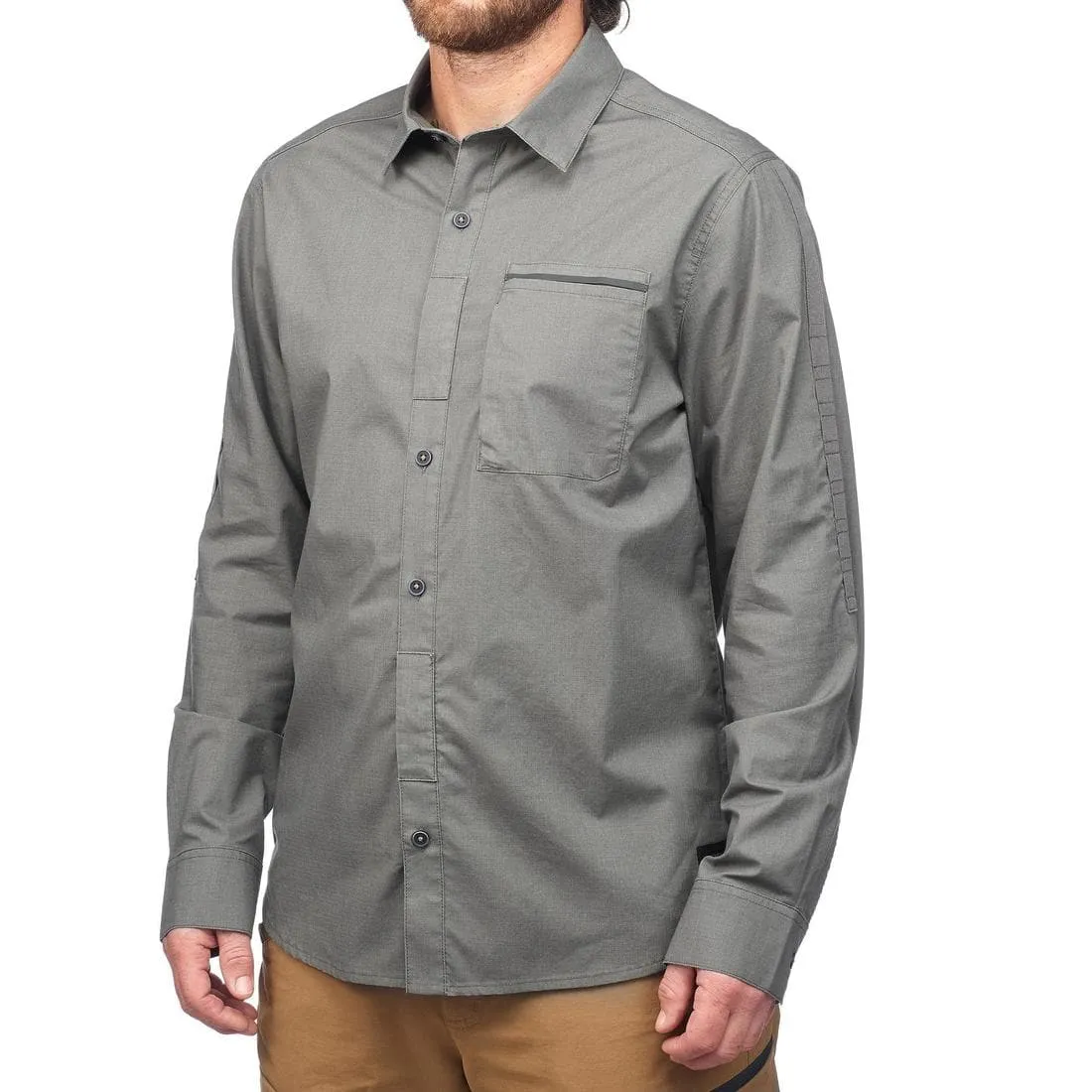 Chemise de trek voyage - TRAVEL 500 MODUL manches longues kaki homme