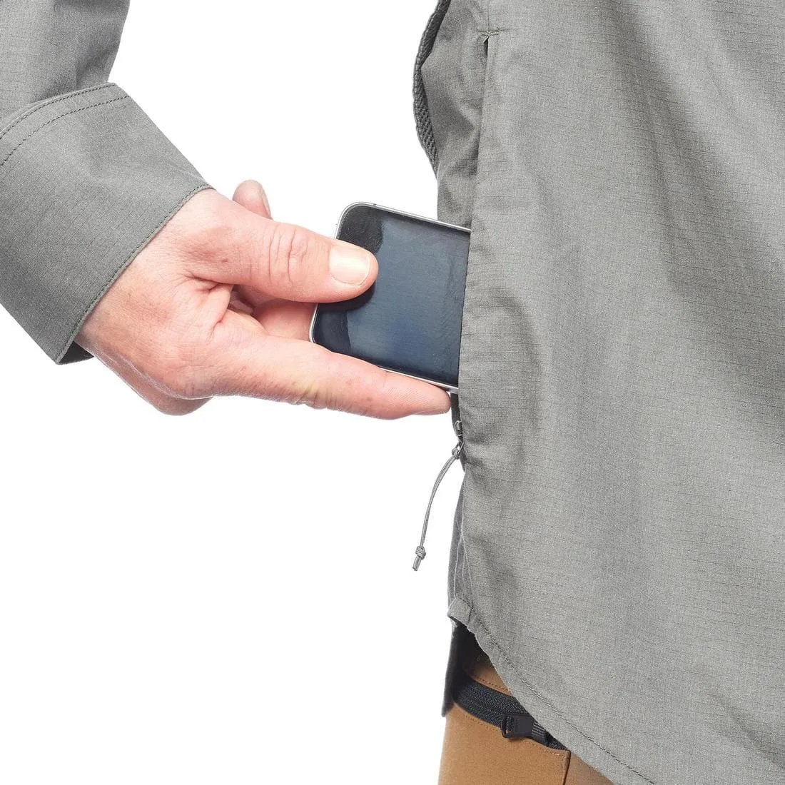 Chemise de trek voyage - TRAVEL 500 MODUL manches longues kaki homme