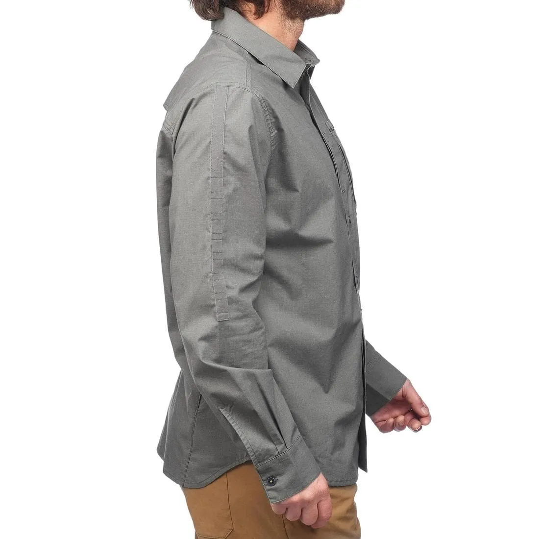 Chemise de trek voyage - TRAVEL 500 MODUL manches longues kaki homme