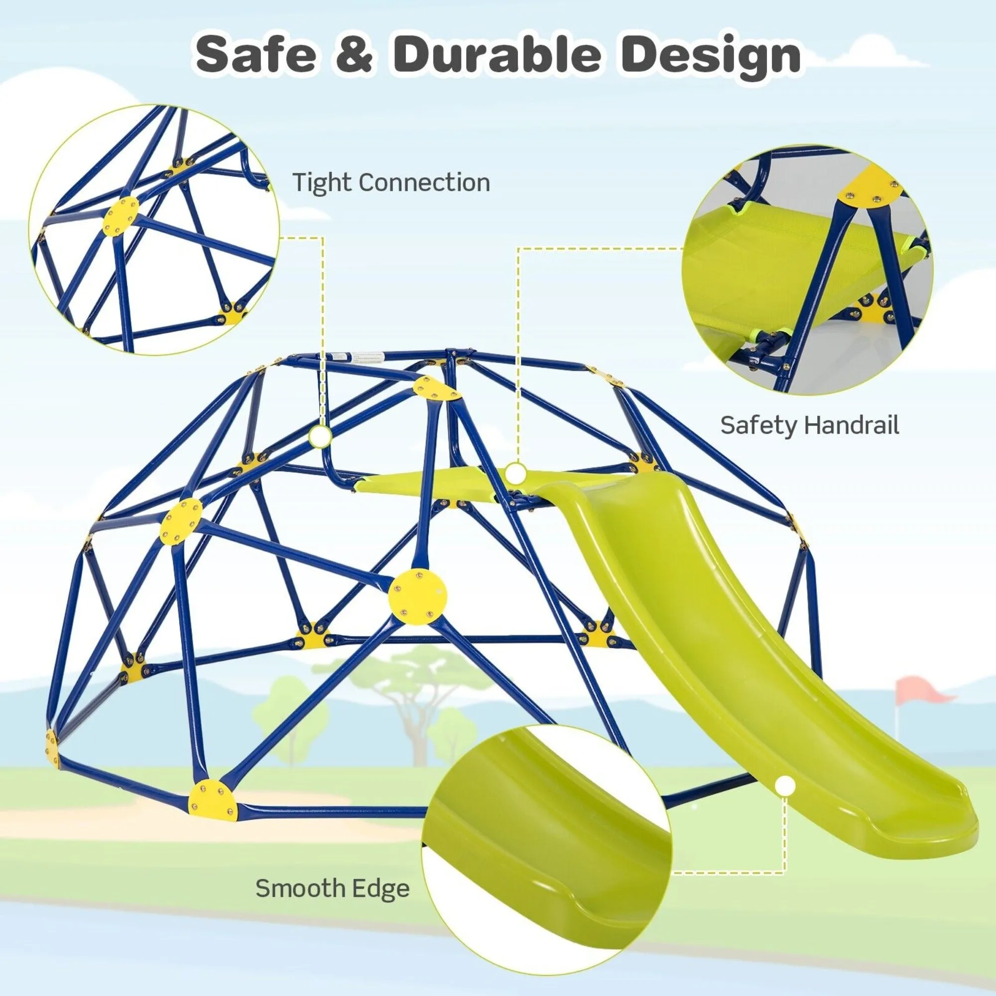 Children's Large Rust-resistant Indoor & Outdoor Montessori Climbing Frame Dome with Slide | 3-12 years