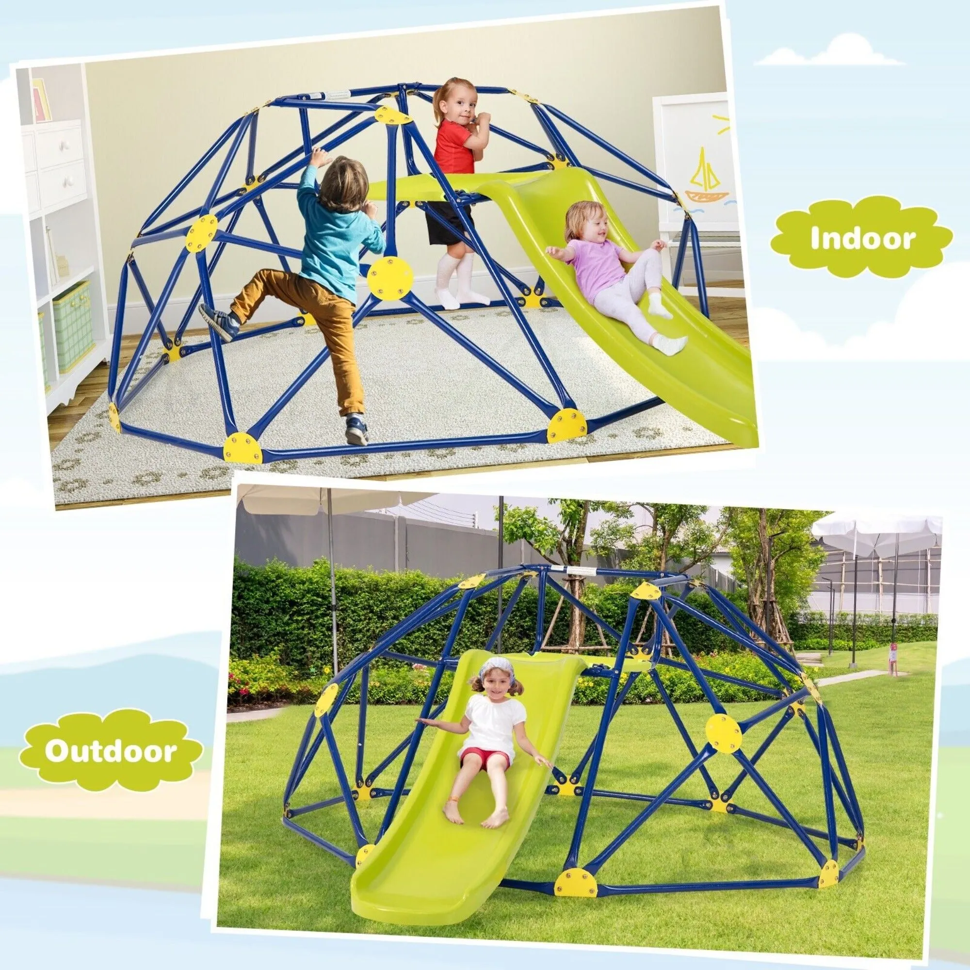 Children's Large Rust-resistant Indoor & Outdoor Montessori Climbing Frame Dome with Slide | 3-12 years
