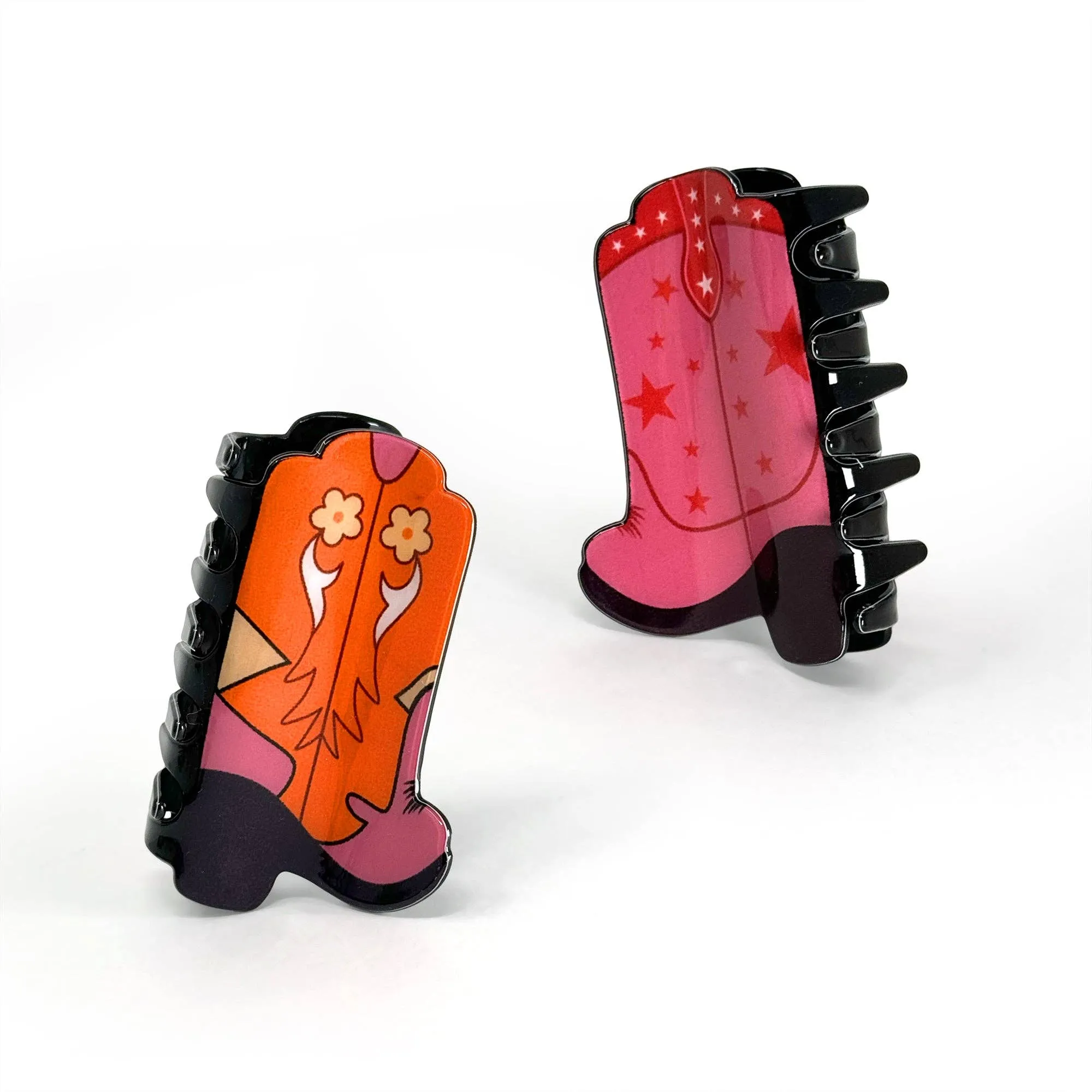Cowboy Boots Hair Claw Clip – Western-Inspired Hair Accessor: Orange with Flowers