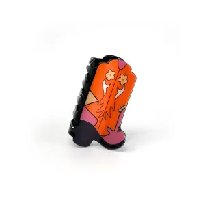 Cowboy Boots Hair Claw Clip – Western-Inspired Hair Accessor: Orange with Flowers