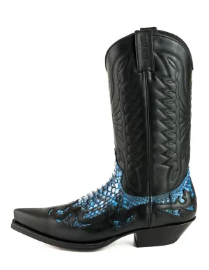 Cowboy Boots Women and Men Exotic Handcrafted Black and Blue Leather 1935Texanas