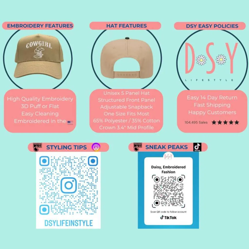 Cowgirl Boots Baseball Hat - 5 Panel Baseball Cap