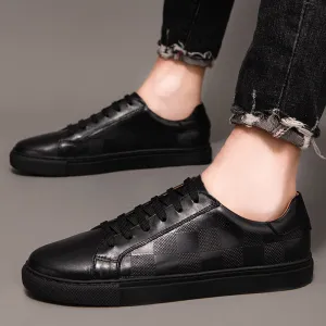 Cowhide Spring Breathable White Shoes - White Plaid Board Collection
