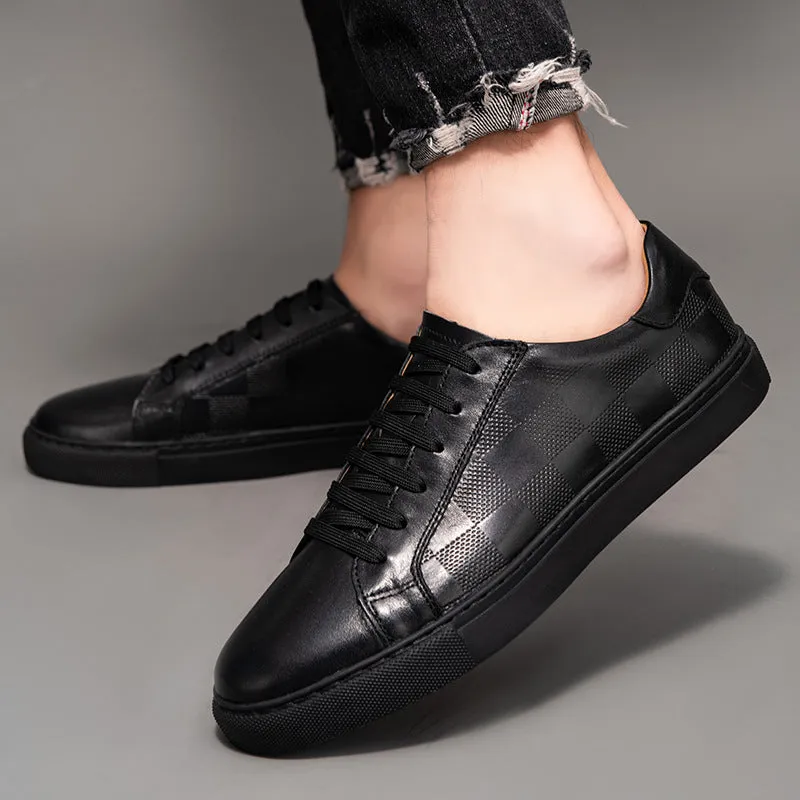 Cowhide Spring Breathable White Shoes - White Plaid Board Collection