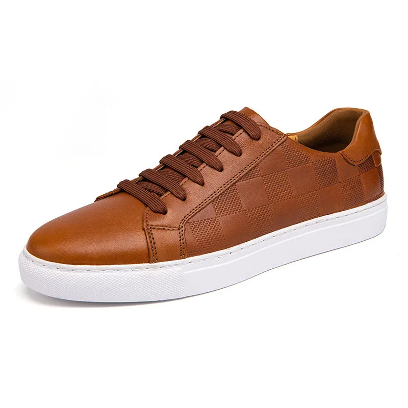 Cowhide Spring Breathable White Shoes - White Plaid Board Collection