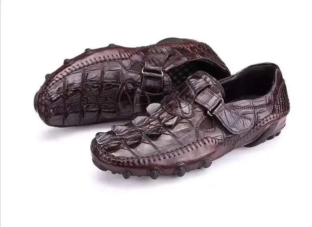 Crocodile Shoes Crocodile Leather Loafers Casual Driving Shoes Brown