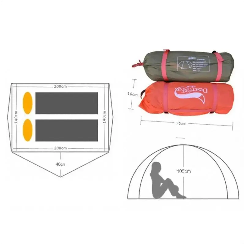 Desert fox backpacking tent 2 person aluminum pole lightweight camping tent double layer portable