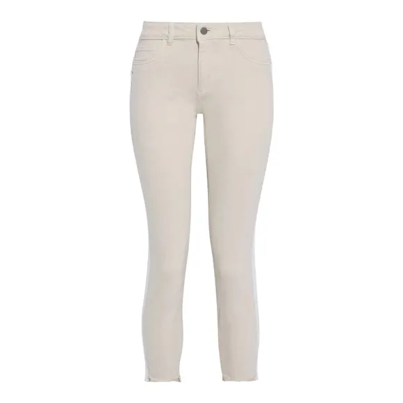 DL1961 Florence Cropped Canvas-Trimmed Jeans, Size 29, Ecru, NWT