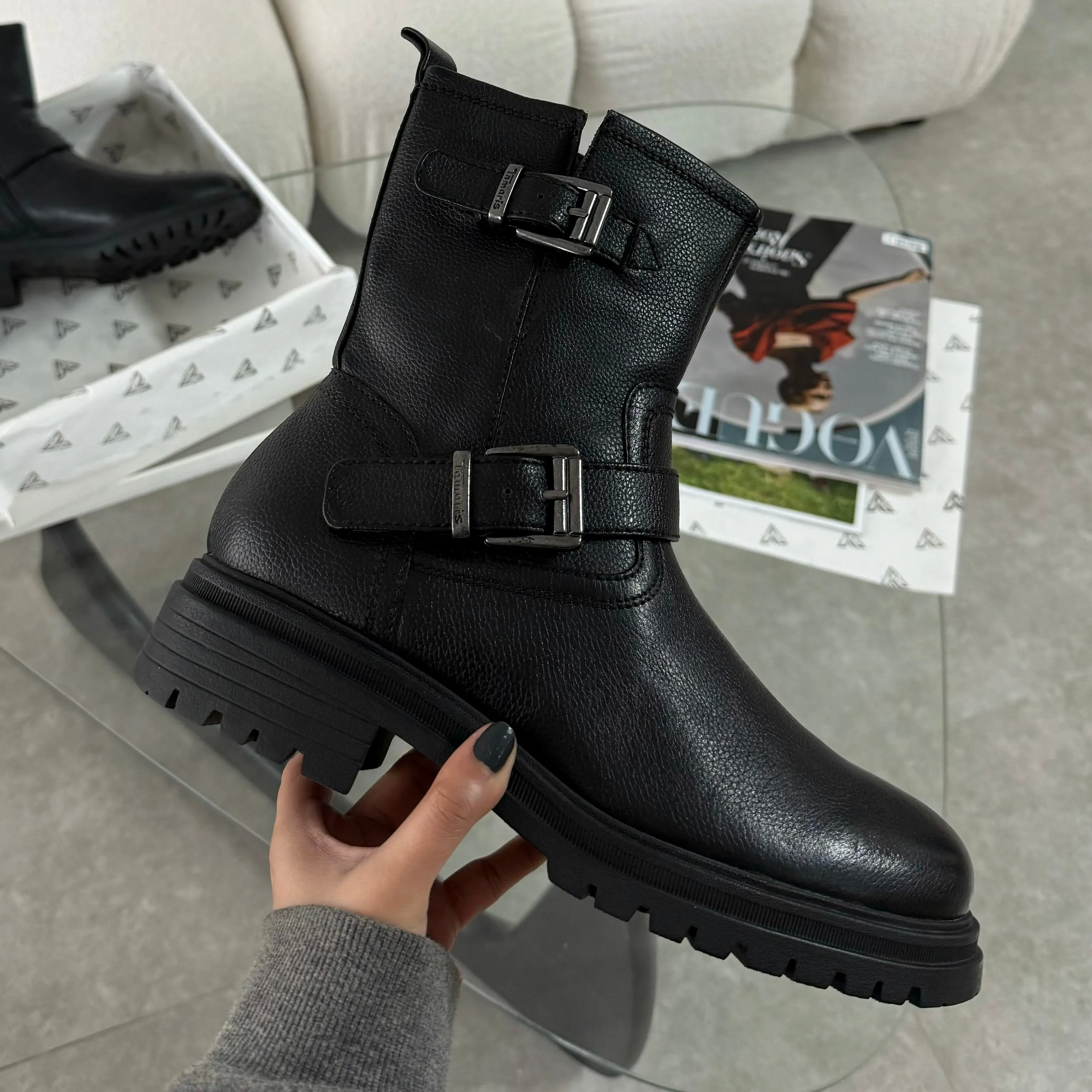 Double buckle biker boots