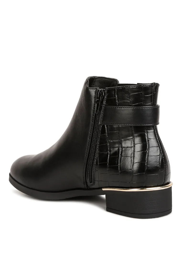 Frothy Buckled Ankle Boots With Croc Detail