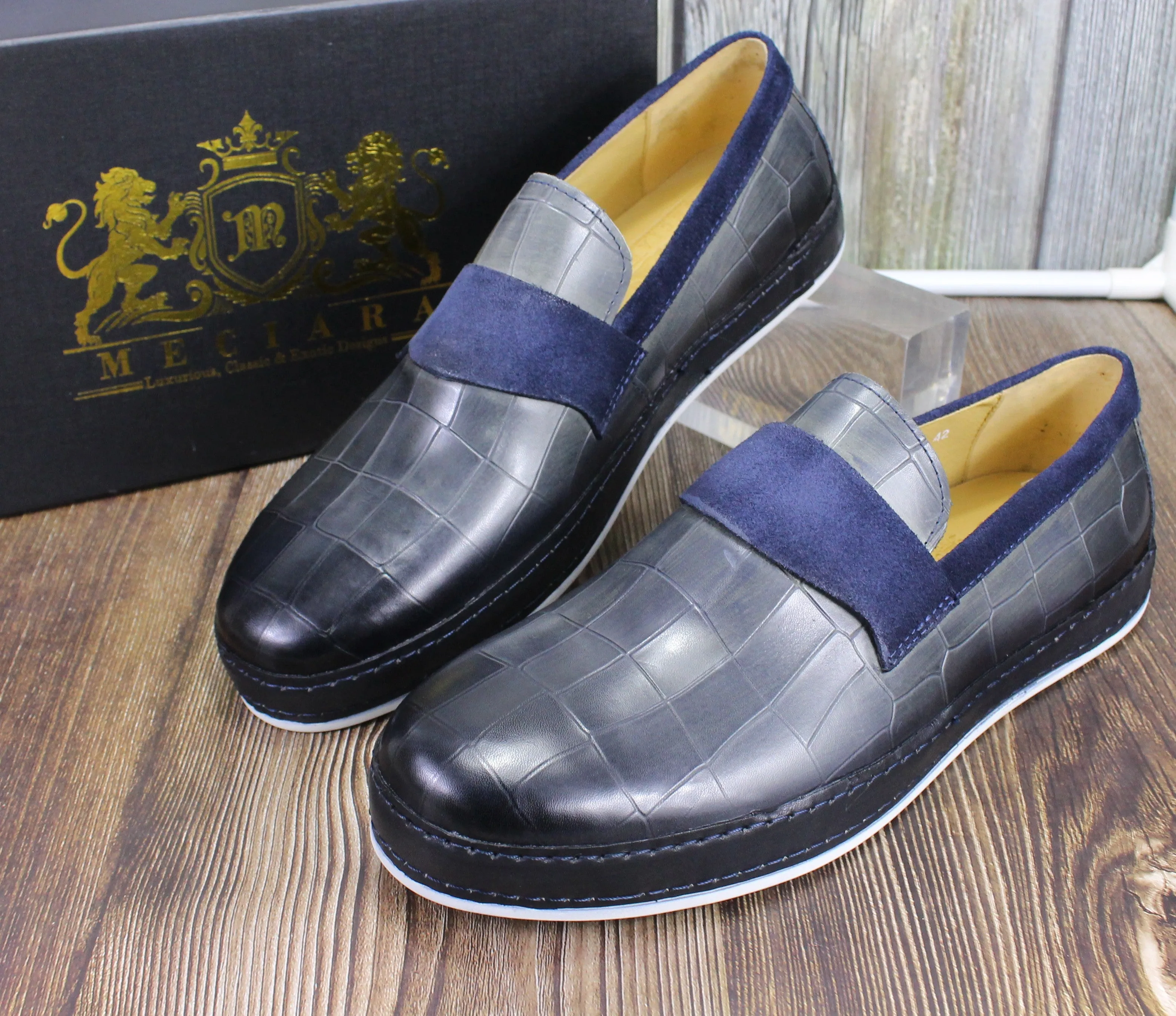 Genuine Leather sporty and stylish engraved premium slip-on Sneakers