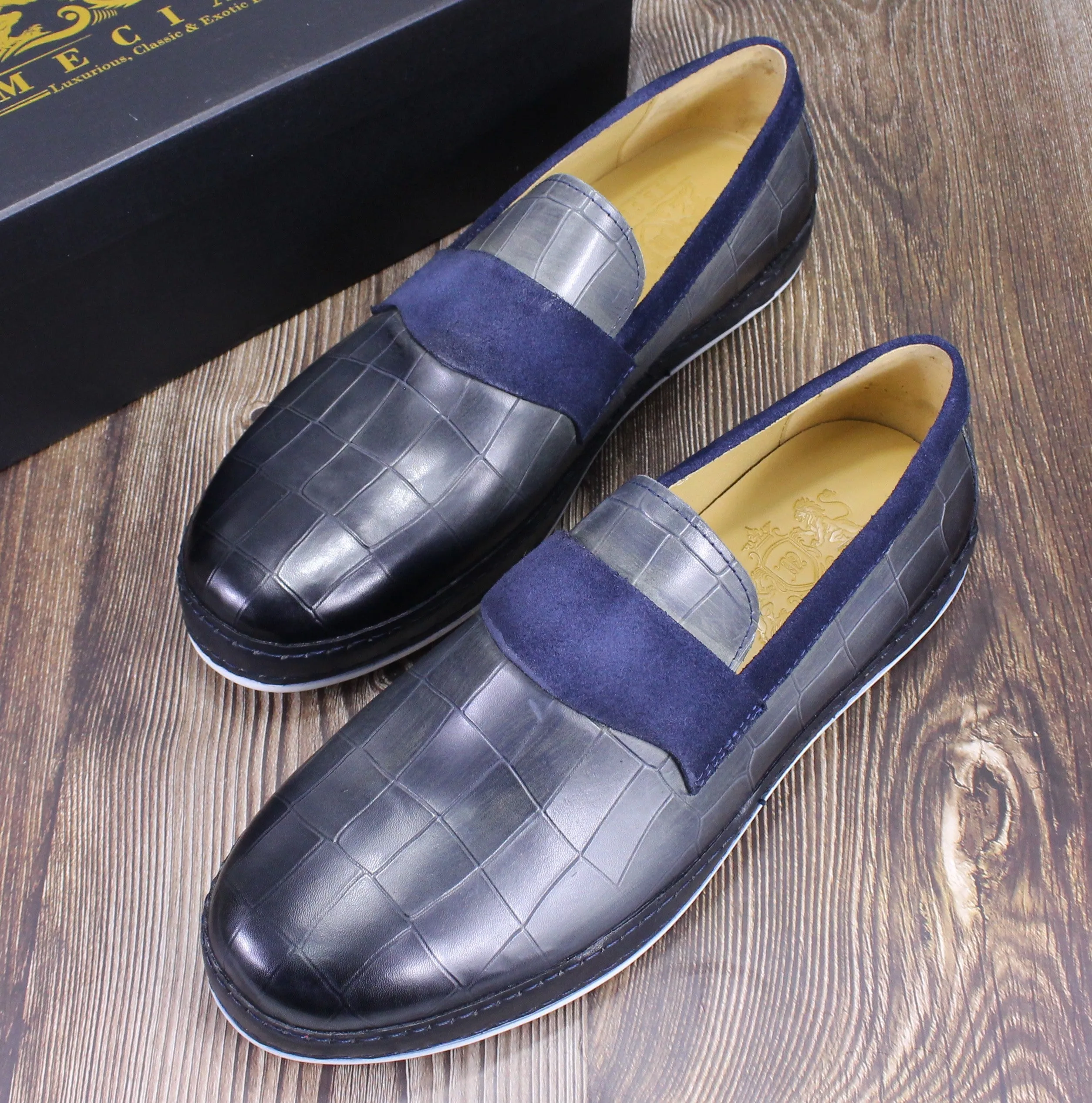 Genuine Leather sporty and stylish engraved premium slip-on Sneakers