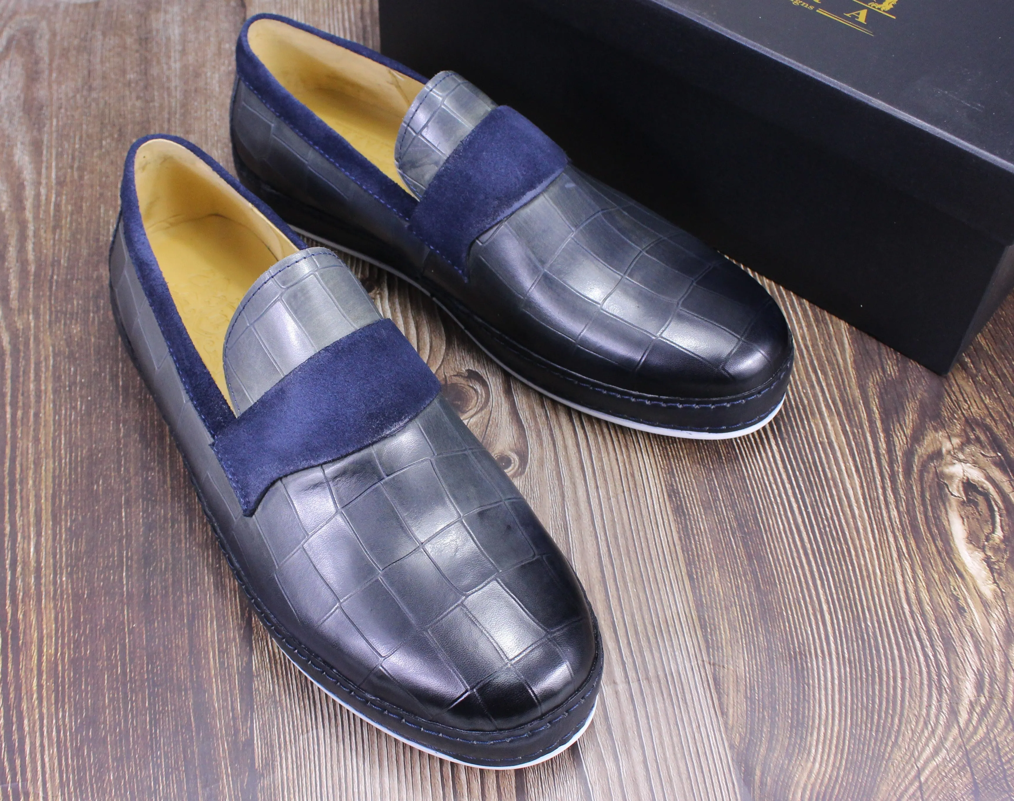 Genuine Leather sporty and stylish engraved premium slip-on Sneakers