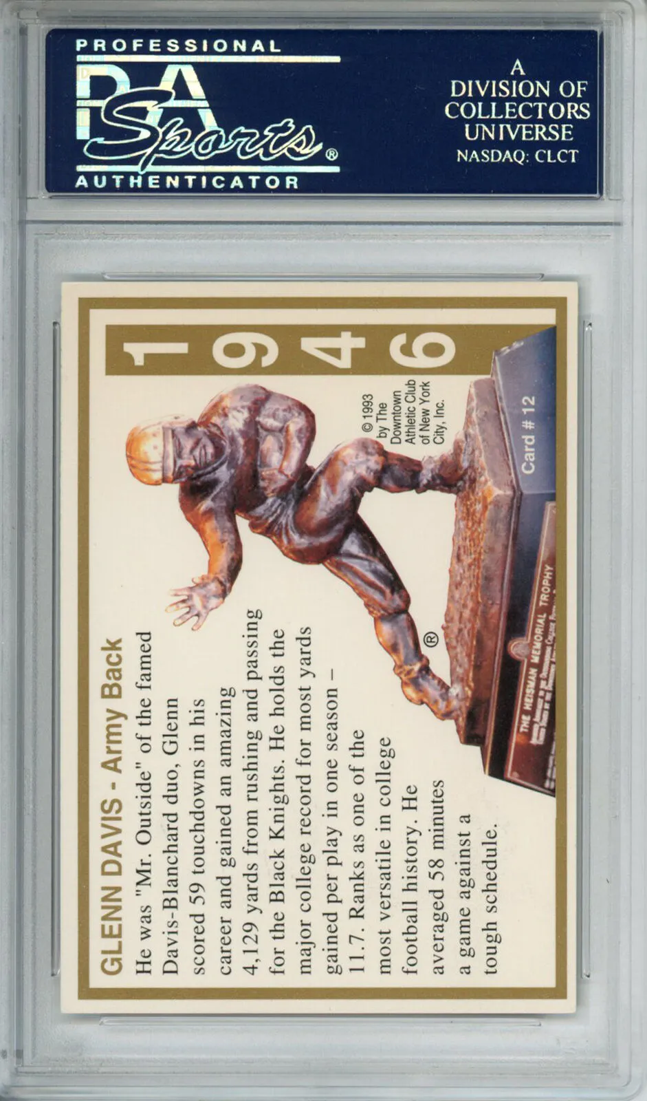 Glenn Davis Autographed 1993 Downtown Athletic #12 Card PSA Slab 37839