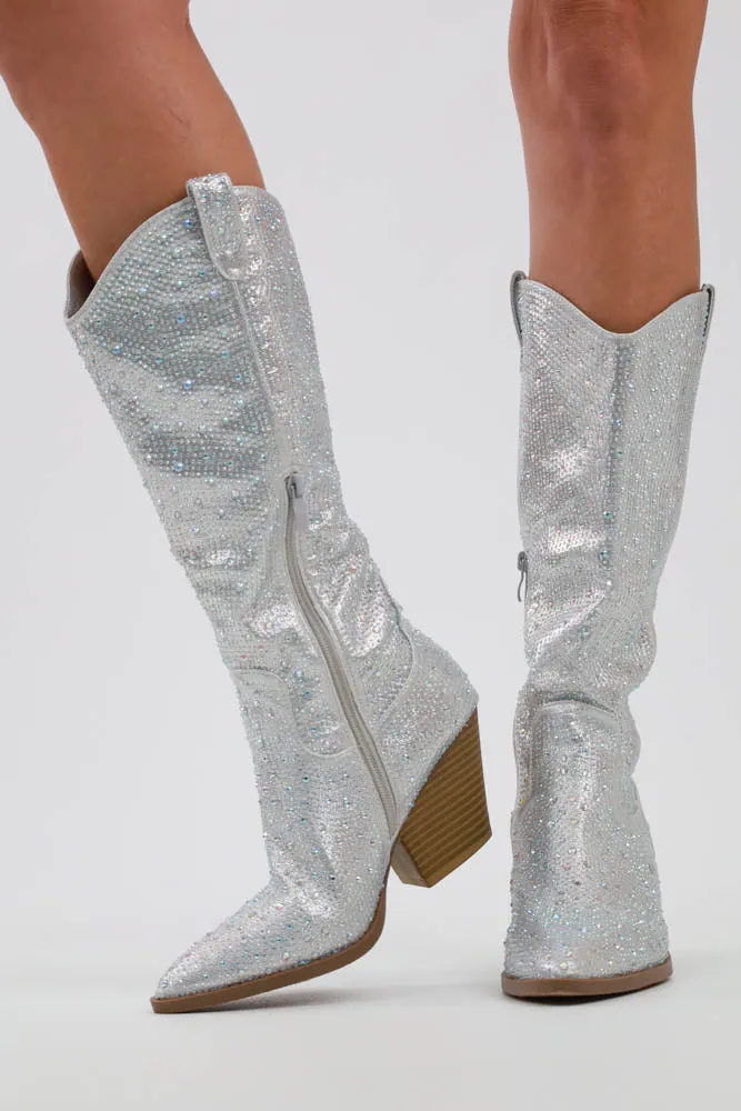 Glitter Rhinestone Boots -Black